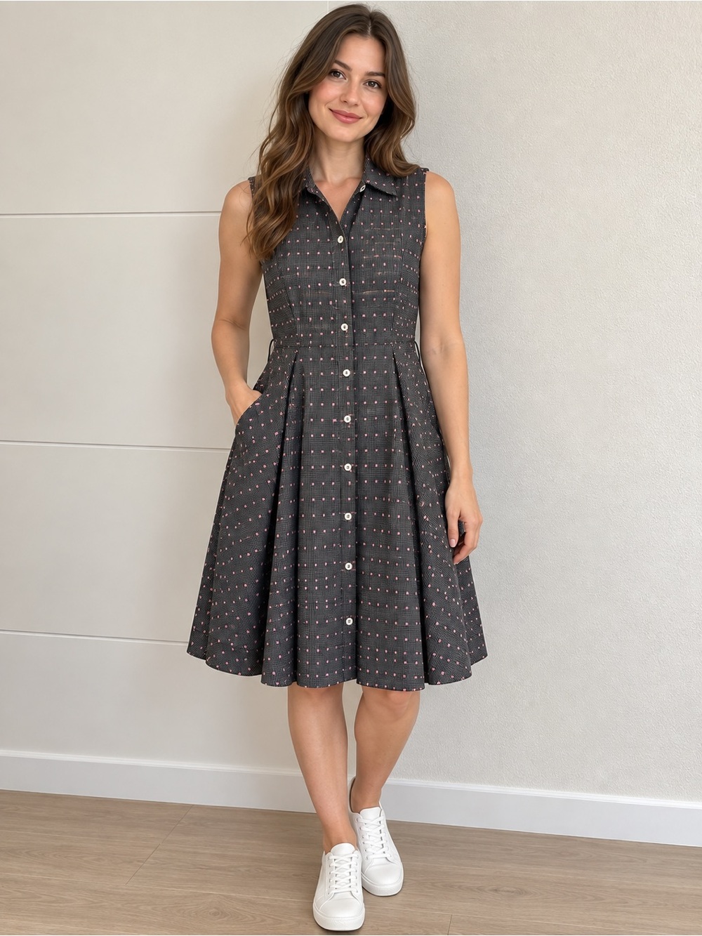 Tommy Hilfiger Women’s Size 6 Black Pink Plaid Fit & Flare Dress 100% Cotton